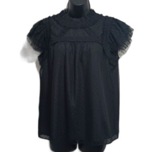 Boden Shirt Size 8 Black Lacey Tule Blouse Gothic Croquette Witchcore Layered